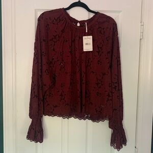NWT Free People 'Olivia' Lace Flare Sleeve Top-size